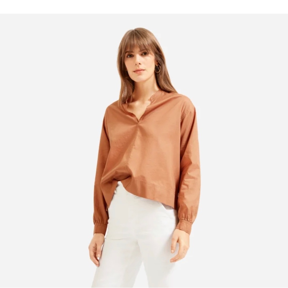 Everlane The Silky Cotton Split-Neck Blouse XL